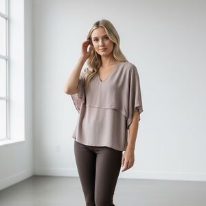 Karen Kane Taupe V-Neck Blouse